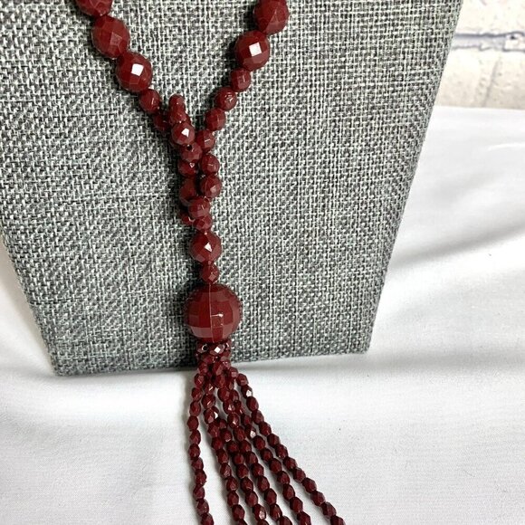 Stefanel Vintage Plum Faceted Bead Y Necklace - Picture 2 of 7